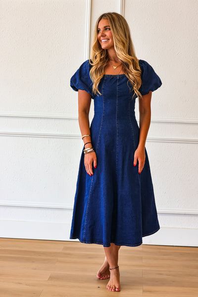 Heartland Muse Denim Puff Sleeve Midi