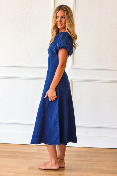 Heartland Muse Denim Puff Sleeve Midi