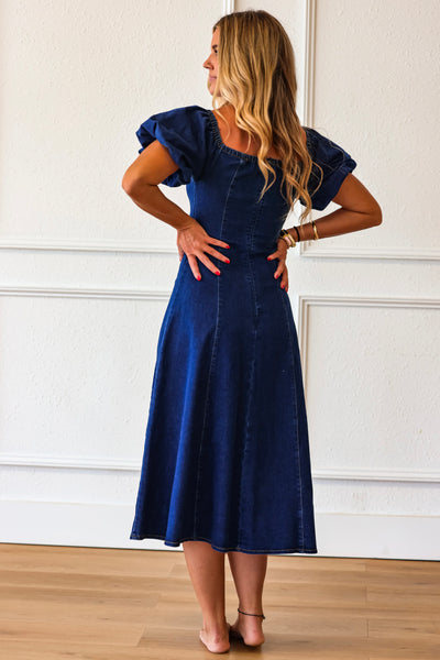 Heartland Muse Denim Puff Sleeve Midi