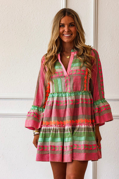 Neon Mesa Tiered Tunic Dress