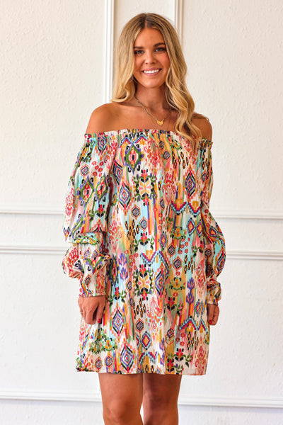 Tropic Folk Off Shoulder Dress